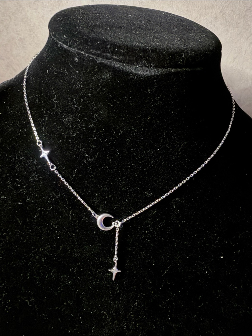 Silver Moon & Star Dangle Necklace - Women's Jewelry